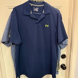 Under Armour Men's Blue Polo with Yellow Logo